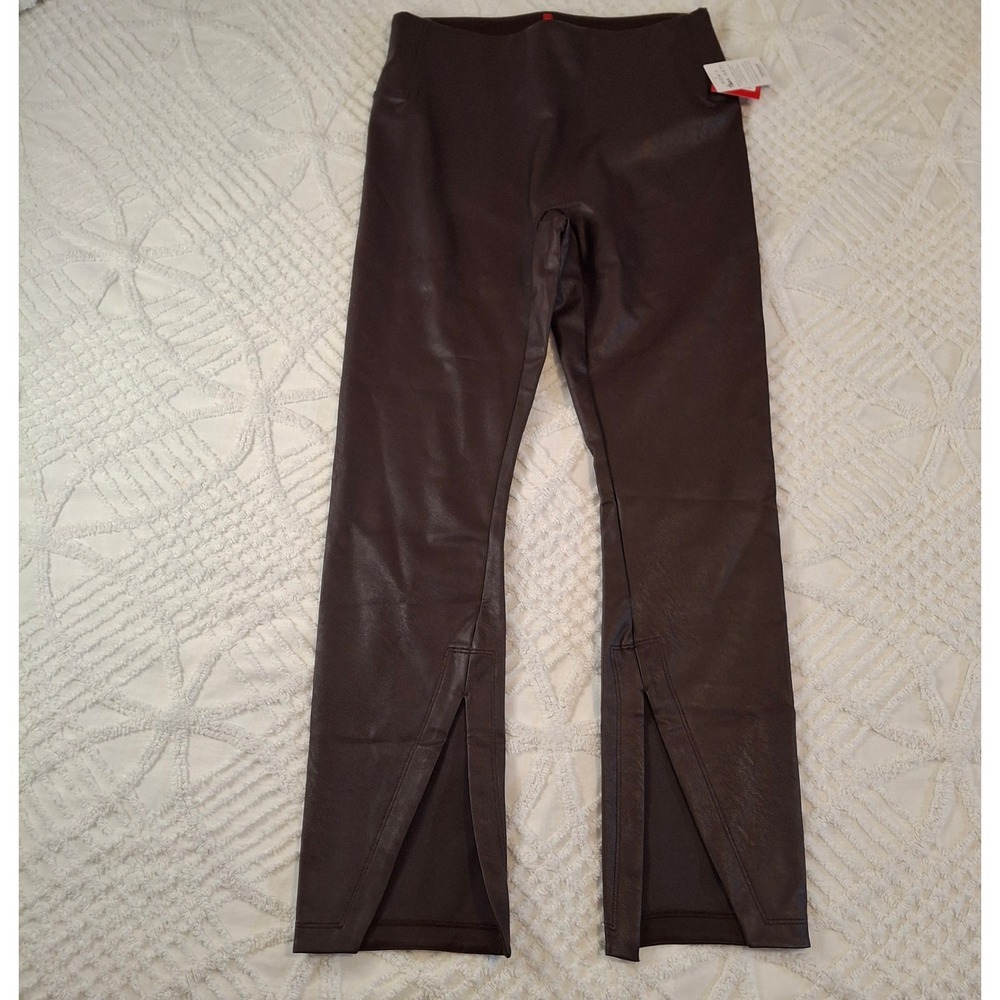 Spanx Womens XL Leather-Like Front Slit Leggings Cherry Chocolate NWT